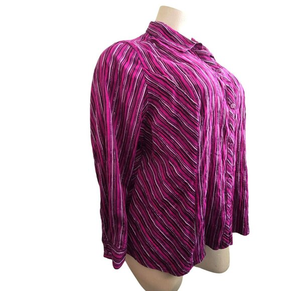 Catherines Womens 2X 22/24W Purple Pink Silver Striped Button-Up Shirt JJ4061 - Picture 6 of 9